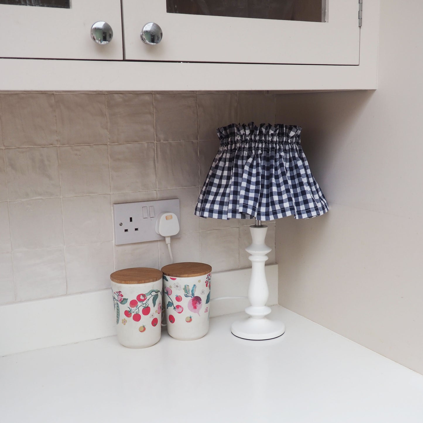SMALL navy and white gingham scrunchie loose lampshade cover