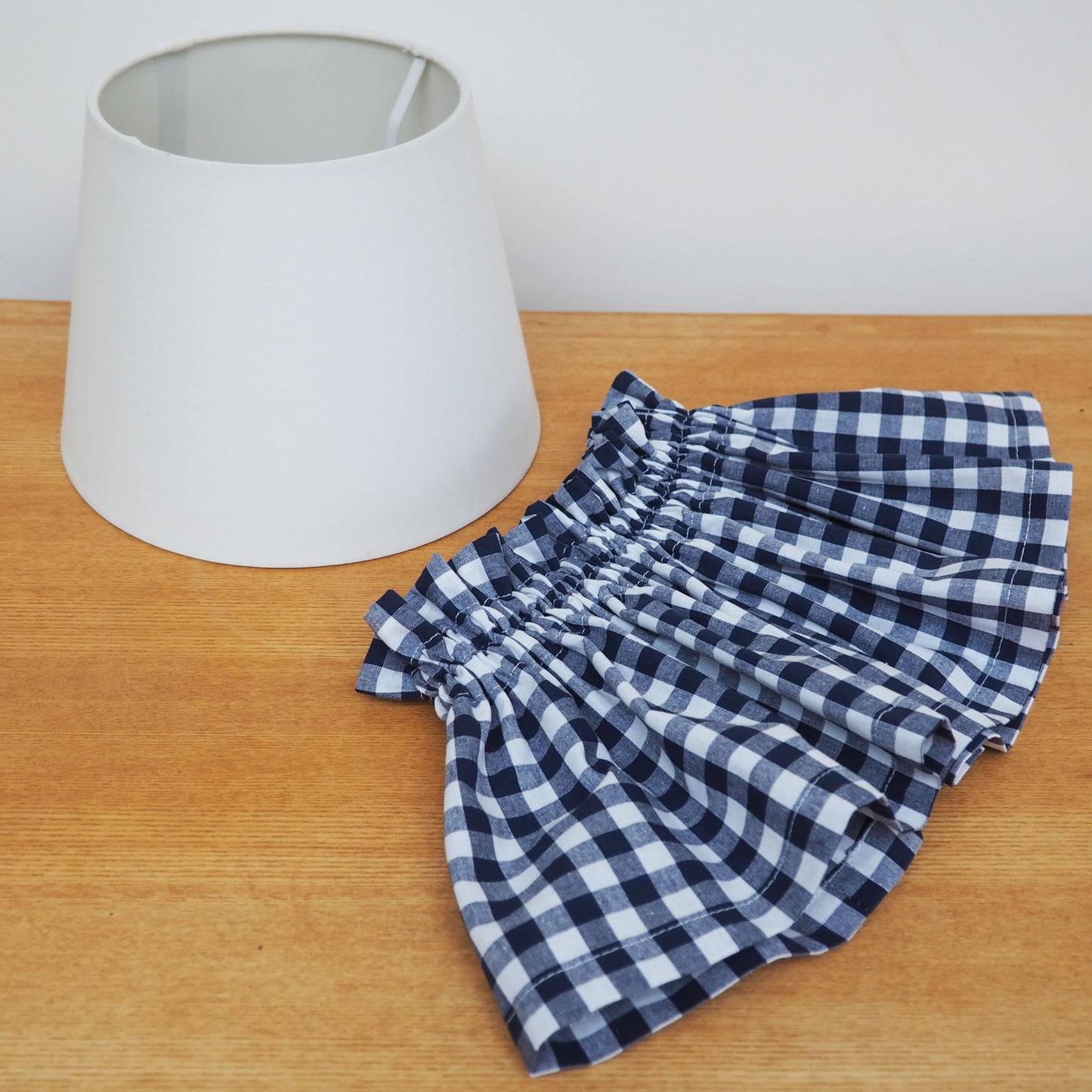 SMALL navy and white gingham scrunchie loose lampshade cover