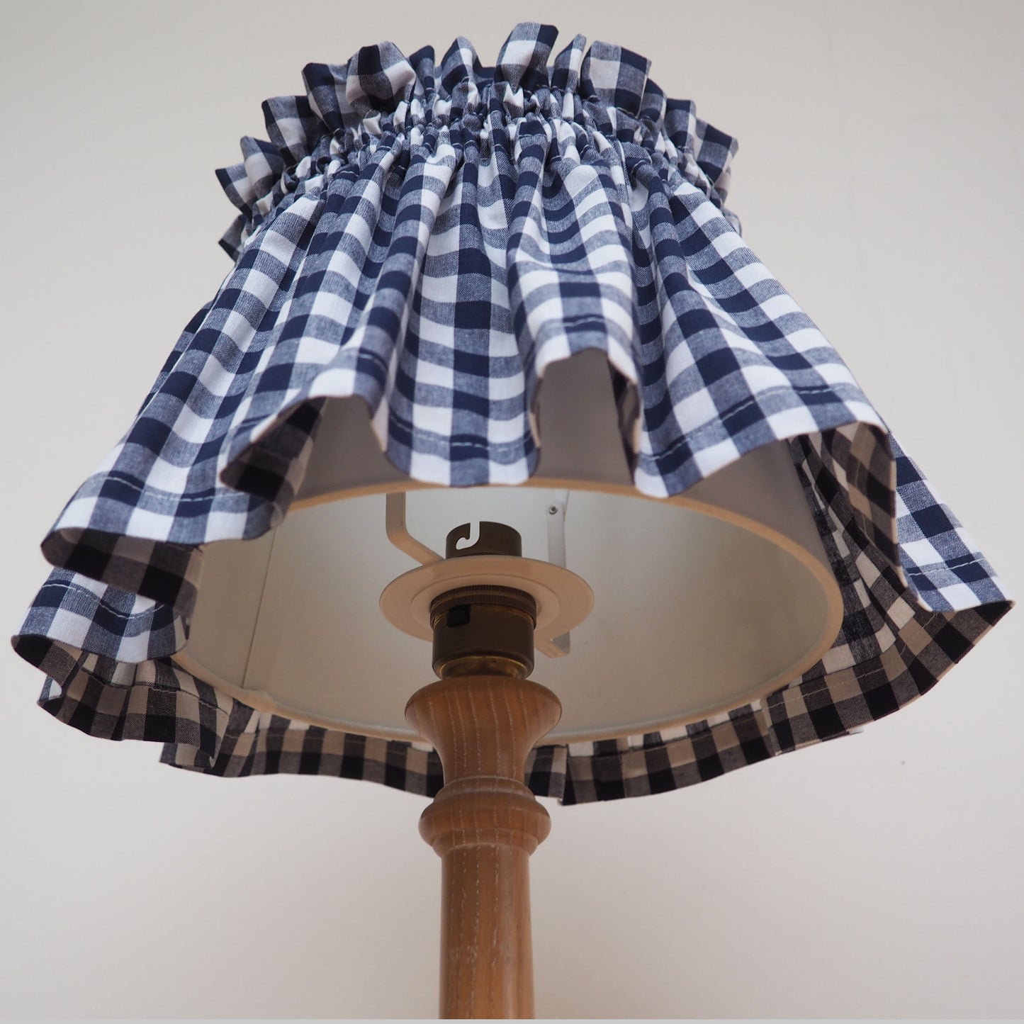 SMALL navy and white gingham scrunchie loose lampshade cover