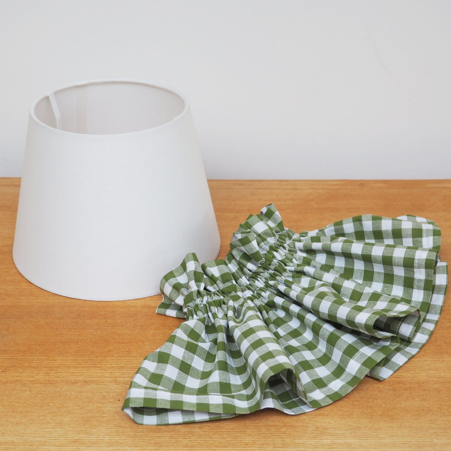 SMALL green and white gingham scrunchie loose lampshade cover