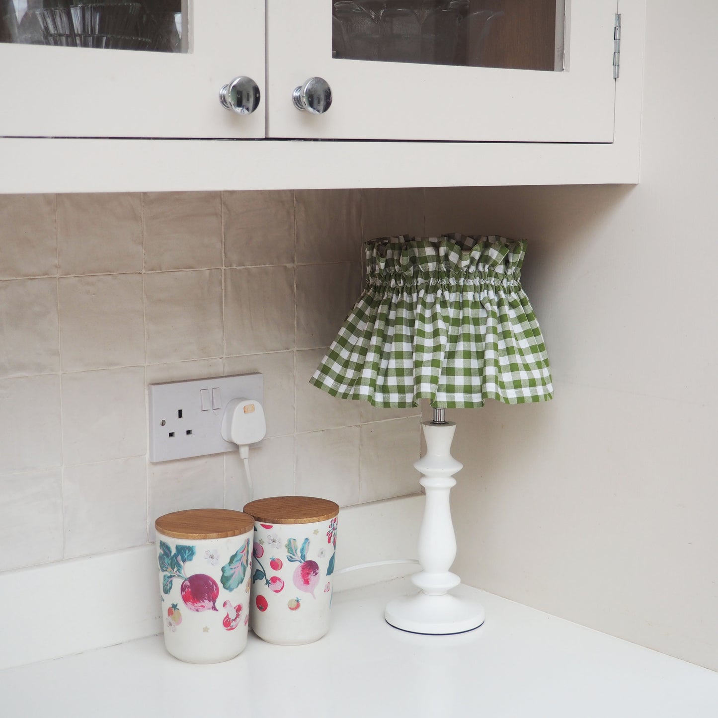 SMALL green and white gingham scrunchie loose lampshade cover