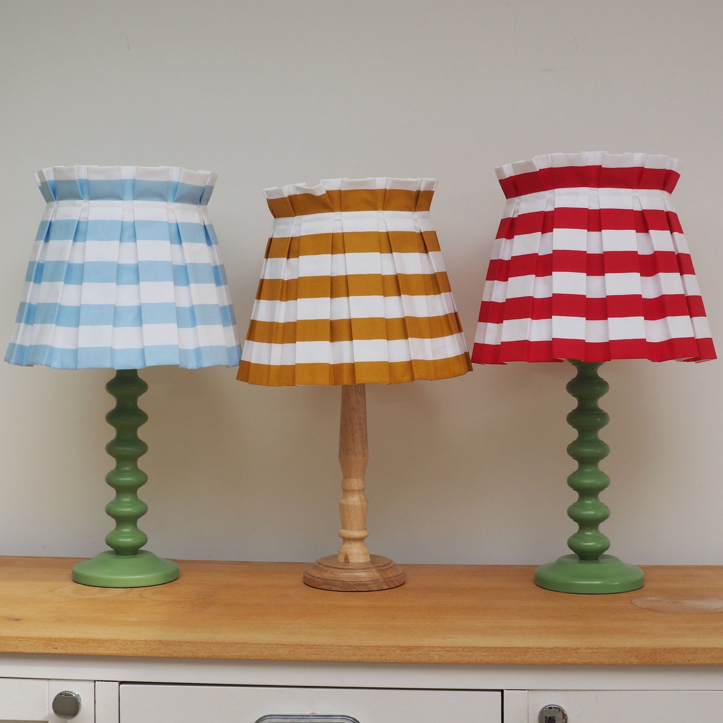 MEDIUM box sky blue and white stripe fabric lampshade