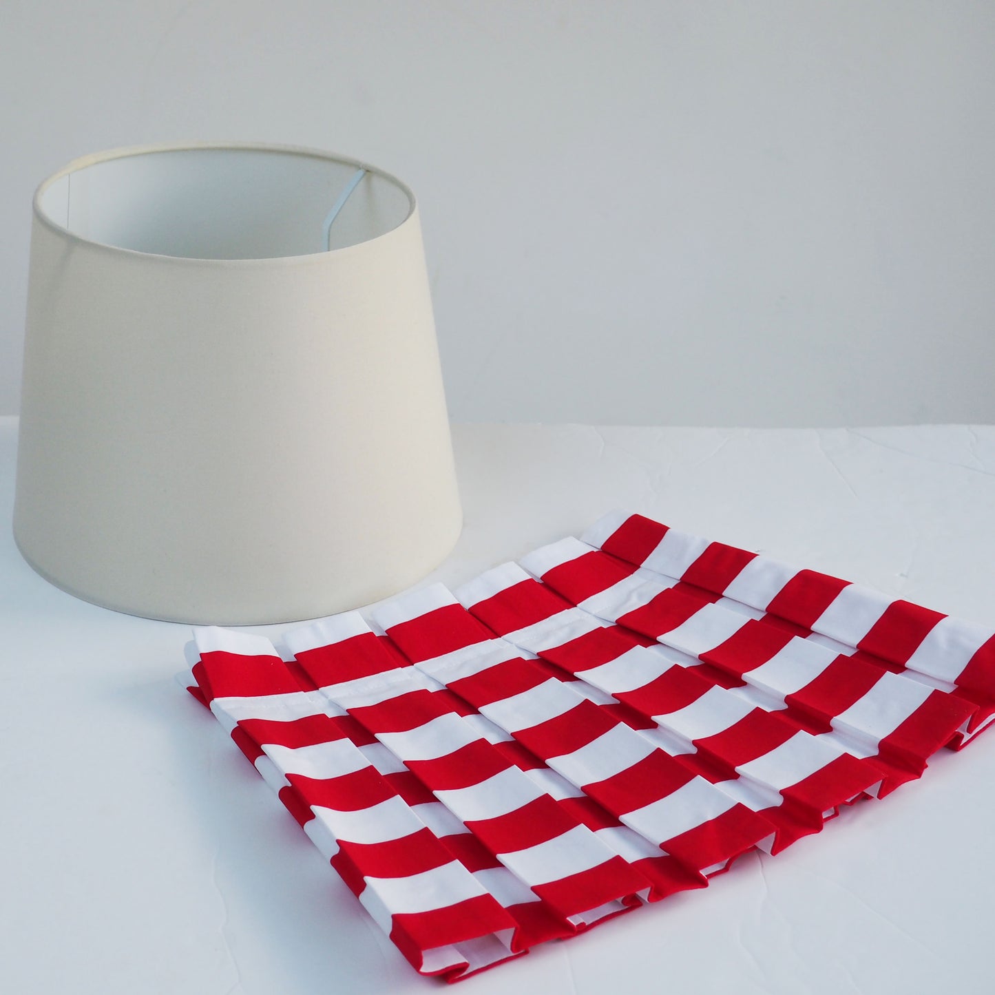 MEDIUM box red and white stripe fabric lampshade