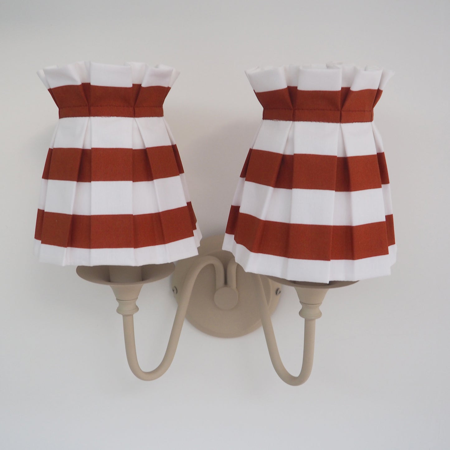 Candle clip box pleat terracotta and white stripe fabric loose lampshade