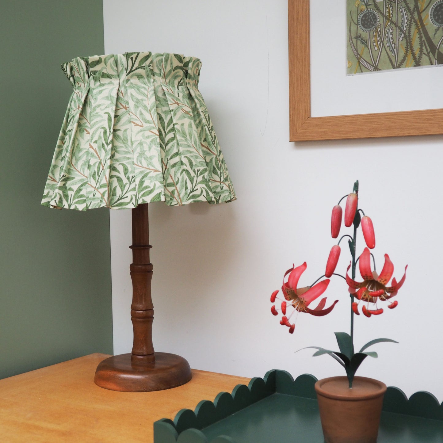 MEDIUM box pleat William Morris Willow Bough sage fabric lampshade
