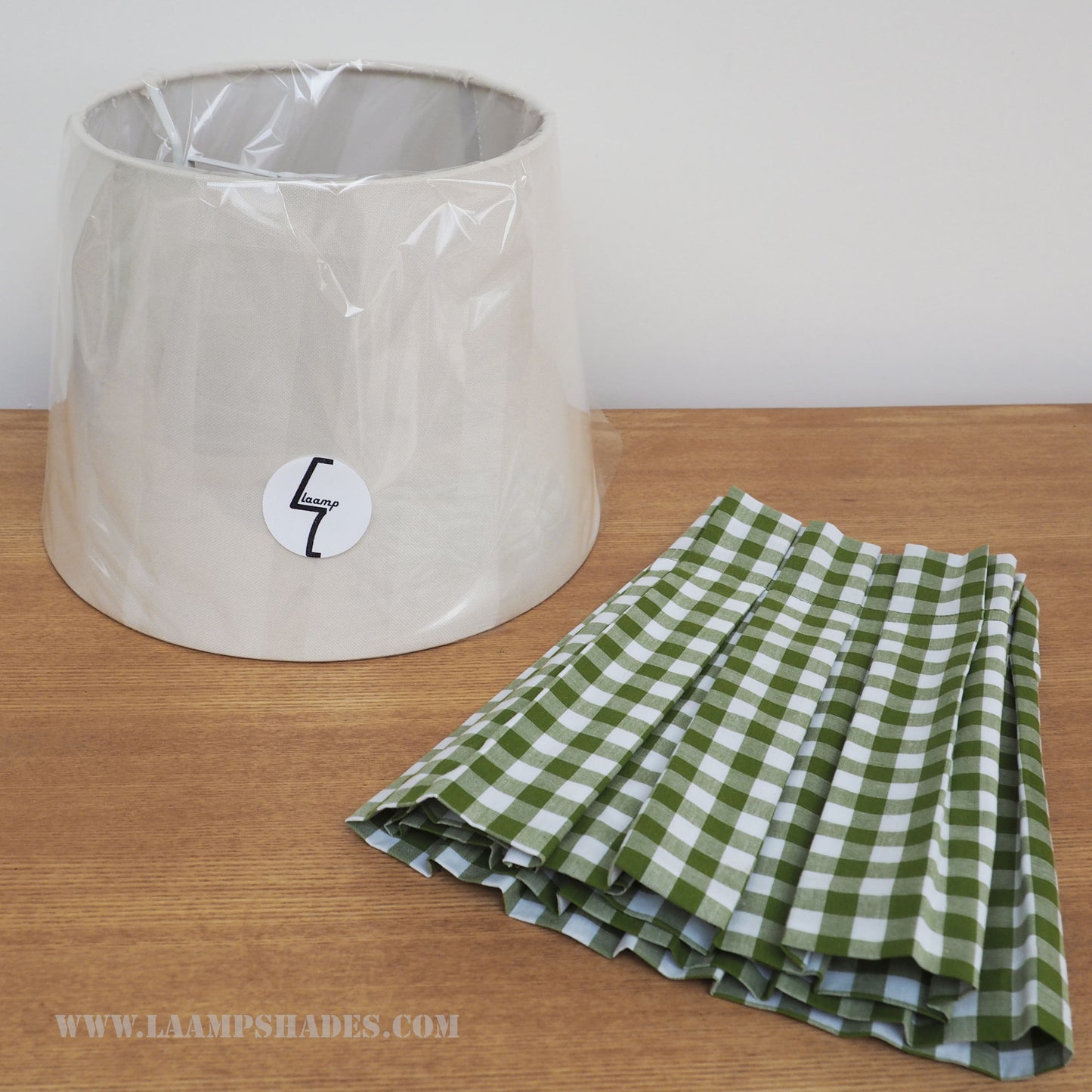 LARGE box pleat green gingham fabric lampshade