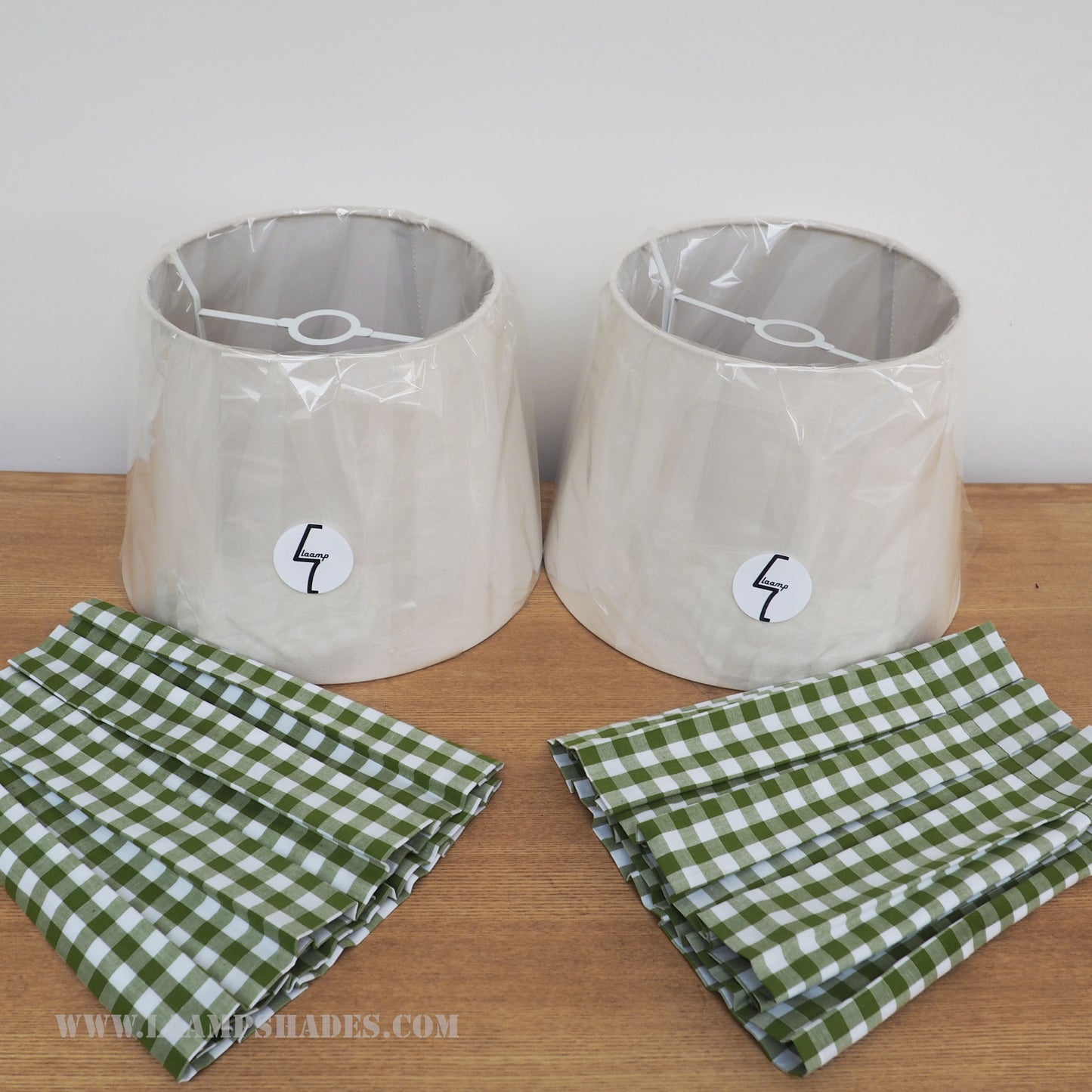 MEDIUM box pleat green gingham fabric lampshade