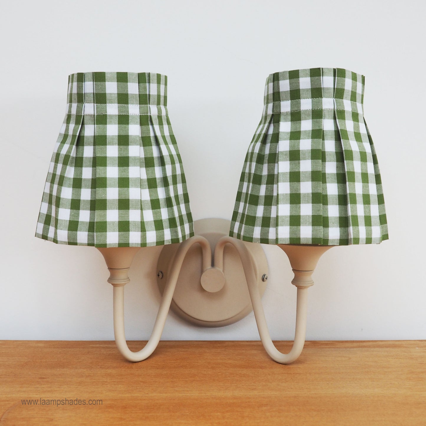 Candle clip box pleat green gingham fabric loose lampshade