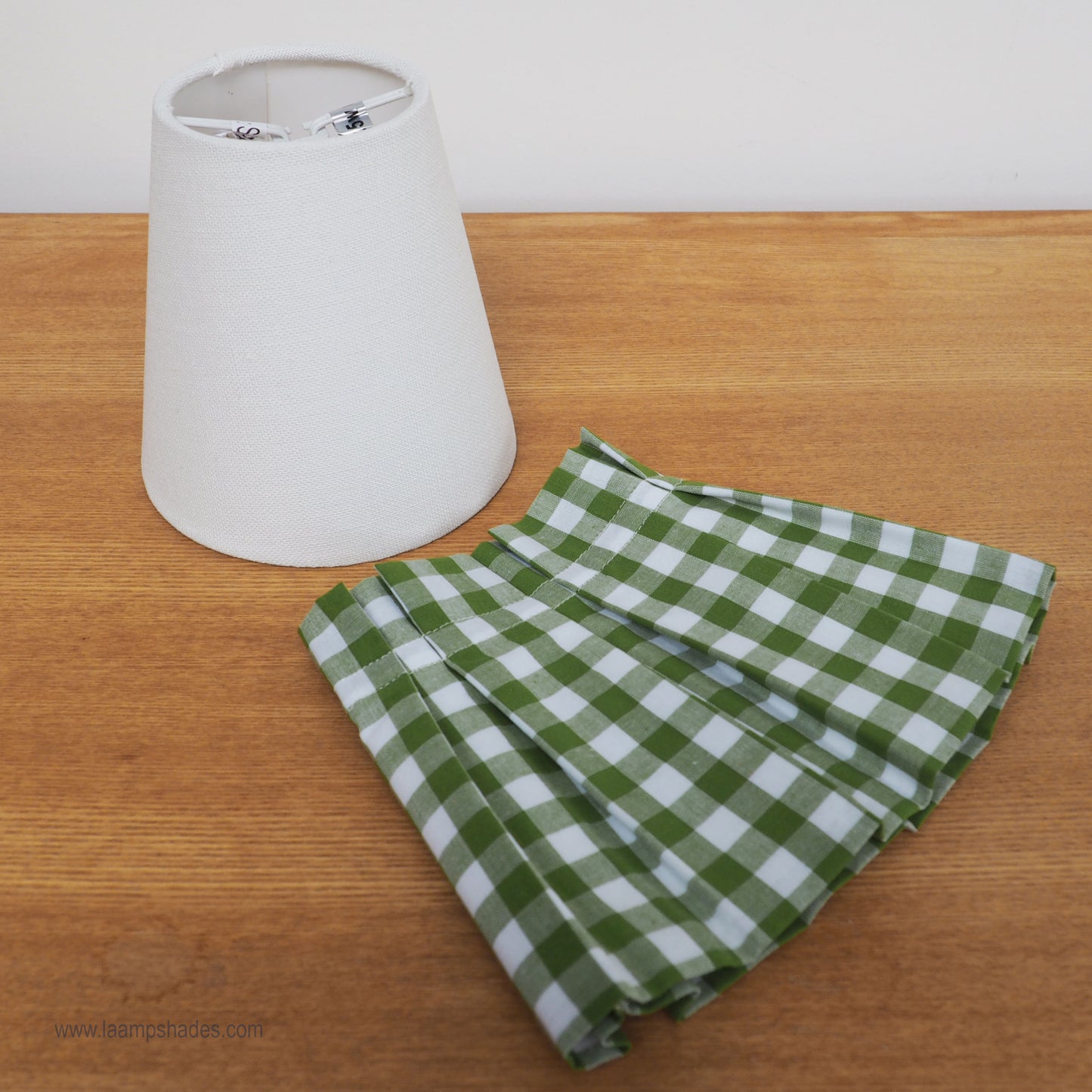 Candle clip box pleat green gingham fabric loose lampshade
