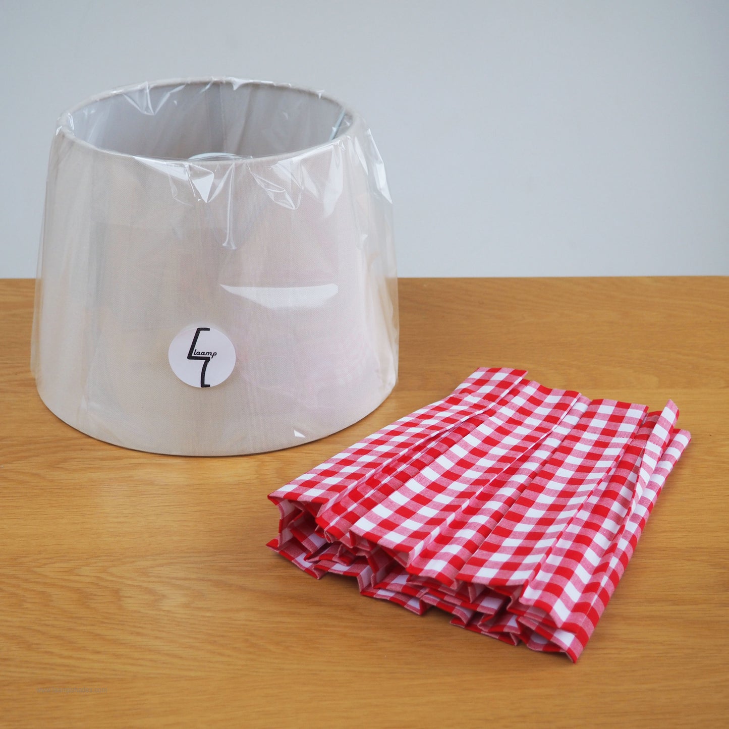 MEDIUM box pleat red gingham fabric lampshade