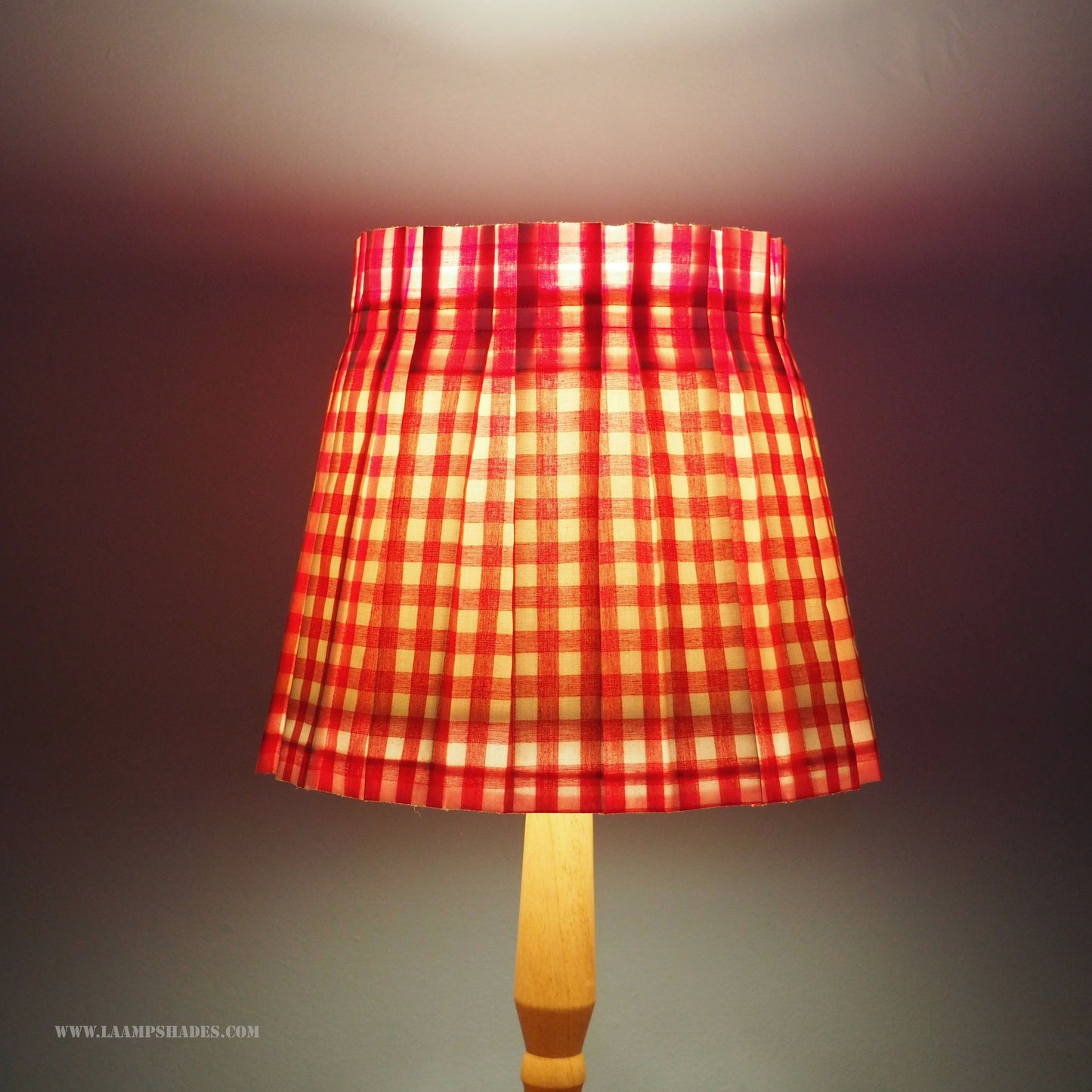 MEDIUM box pleat red gingham fabric lampshade
