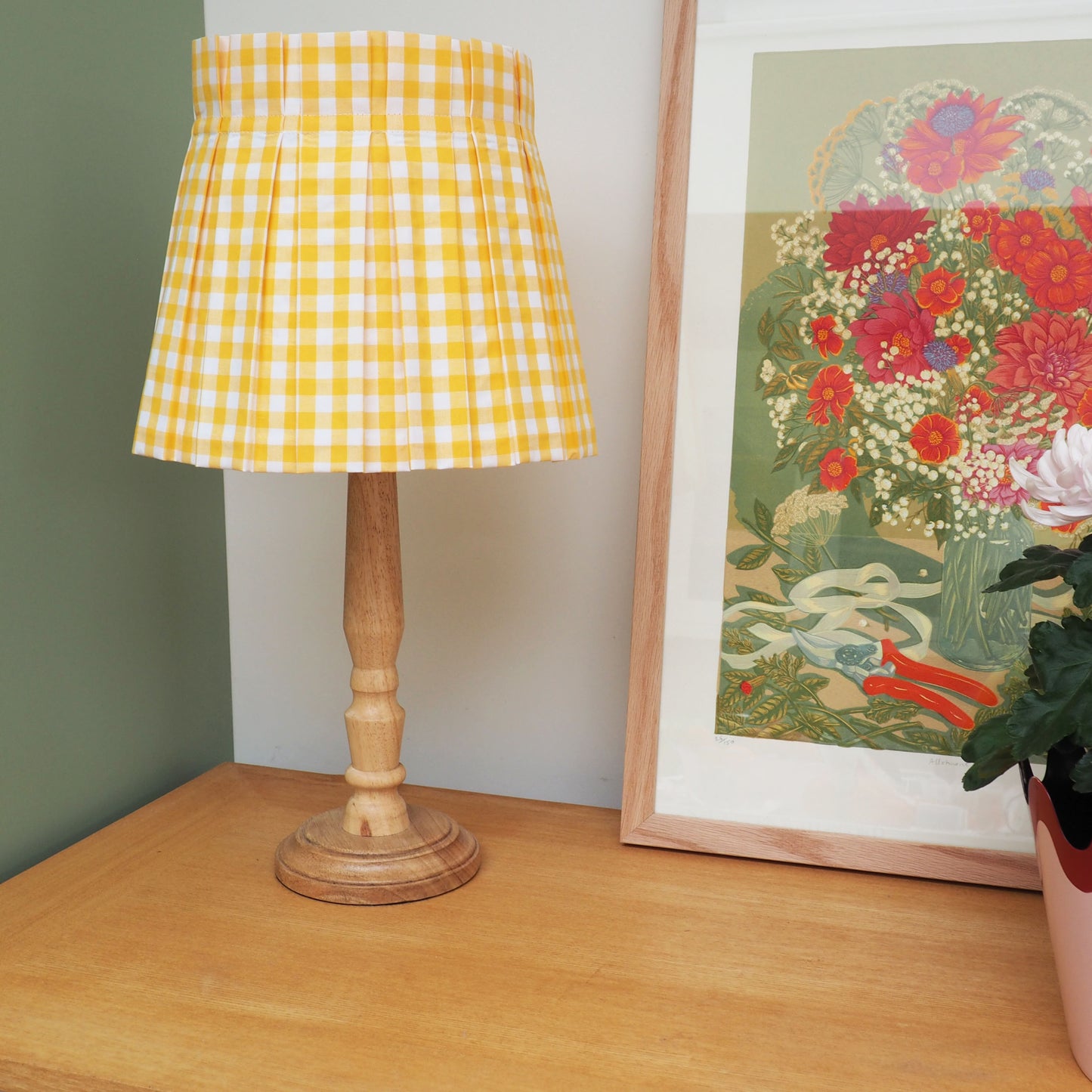 MEDIUM box pleat yellow gingham fabric lampshade