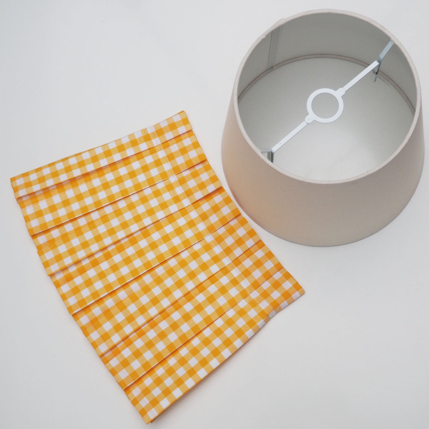 MEDIUM box pleat yellow gingham fabric lampshade