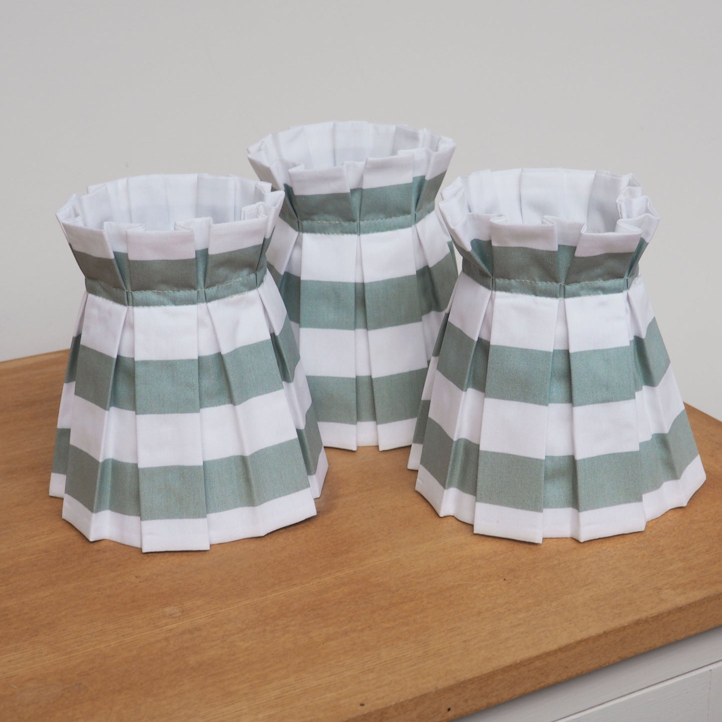 Candle clip box pleat sage green and white stripe fabric loose lampshade