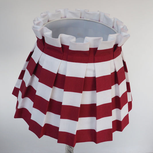 LARGE box pleat dark red and white stripe fabric lampshade