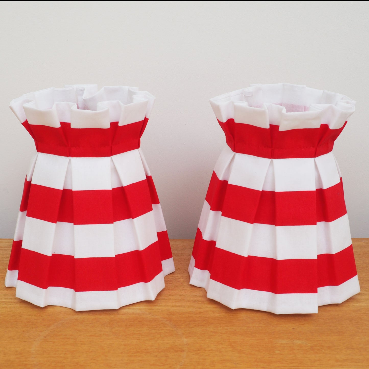 Candle clip box pleat red and white stripe fabric loose lampshade