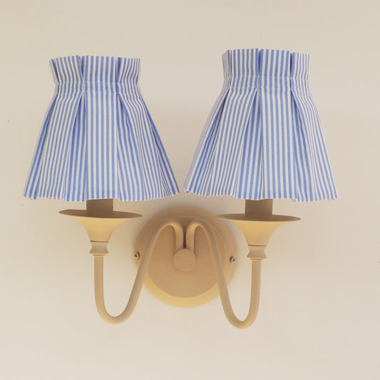 Candle clip box pleat blue and white candy stripe fabric loose lampshade