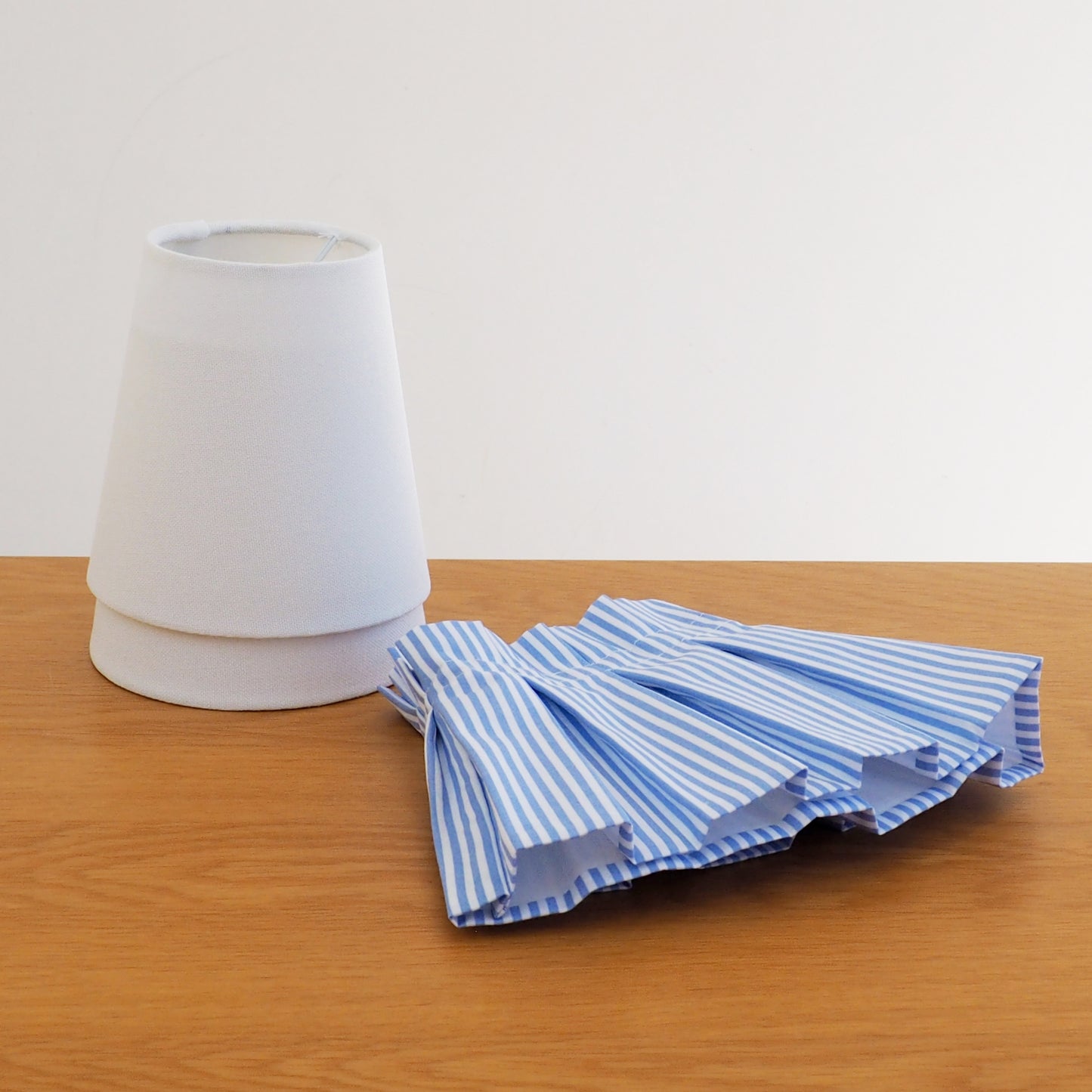 Candle clip box pleat blue and white candy stripe fabric loose lampshade