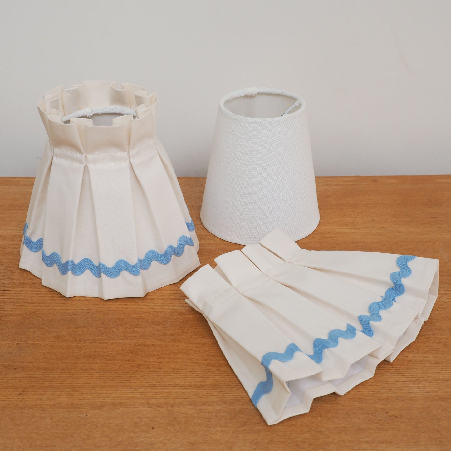 Candle clip box pleat blue ric rac trim loose lampshade