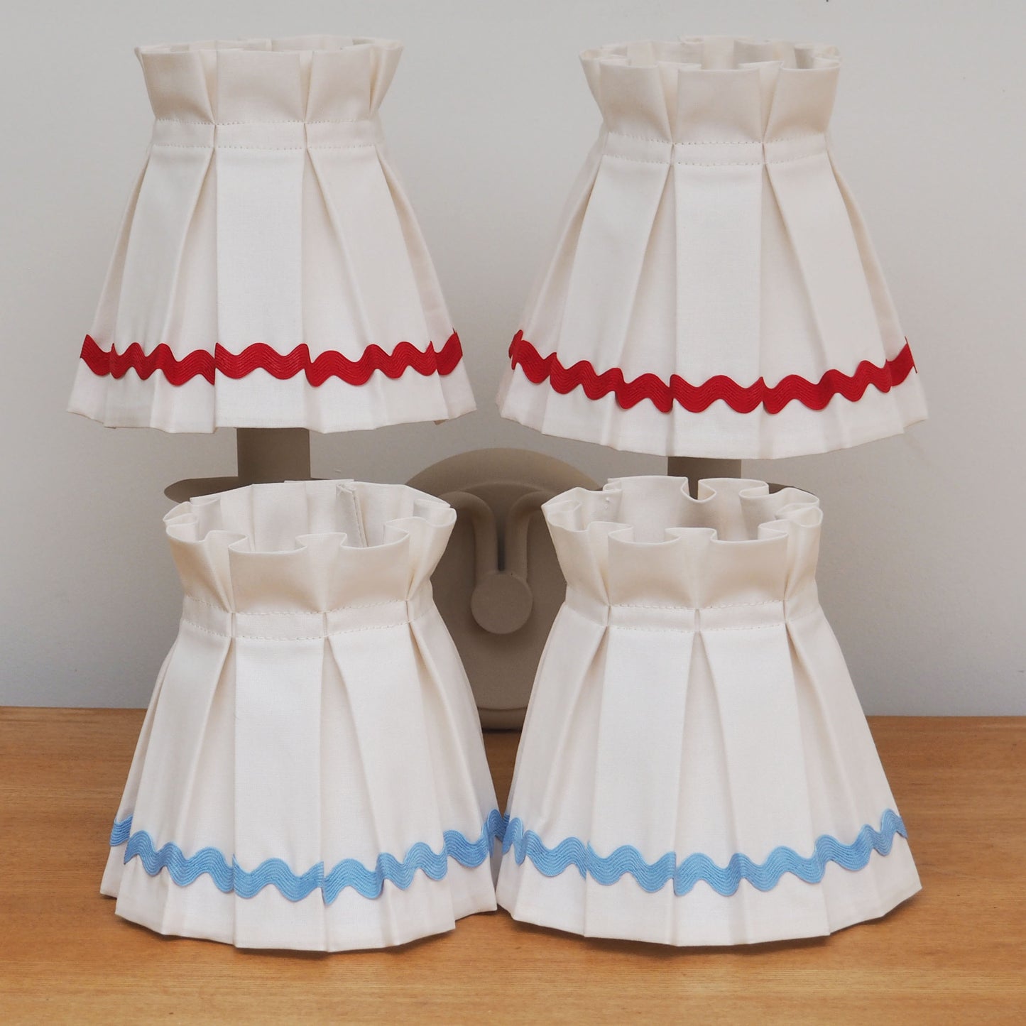 Candle clip box pleat red ric rac trim loose lampshade