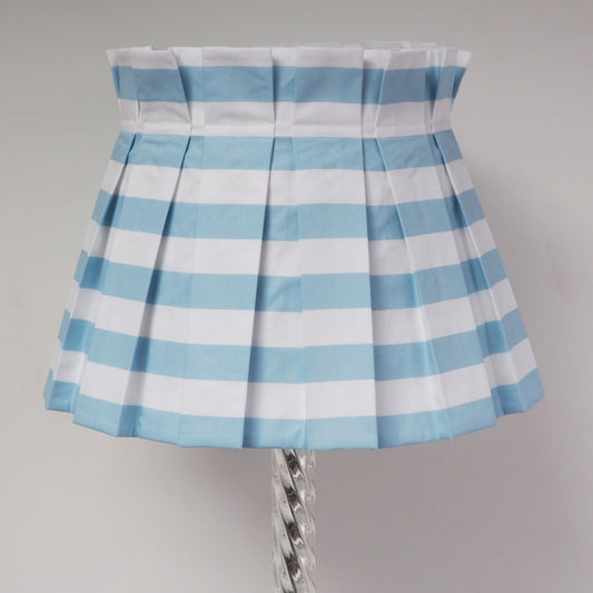 LARGE box pleat sky blue and white stripe fabric lampshade