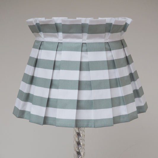 LARGE box pleat green and white stripe fabric lampshade