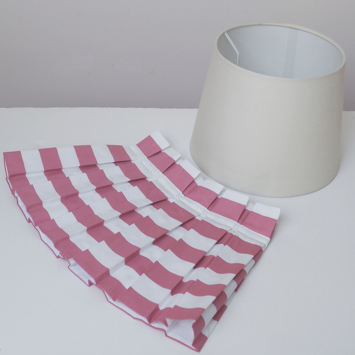 MEDIUM box rose pink and white stripe fabric lampshade