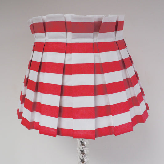 LARGE box pleat red and white stripe fabric lampshade