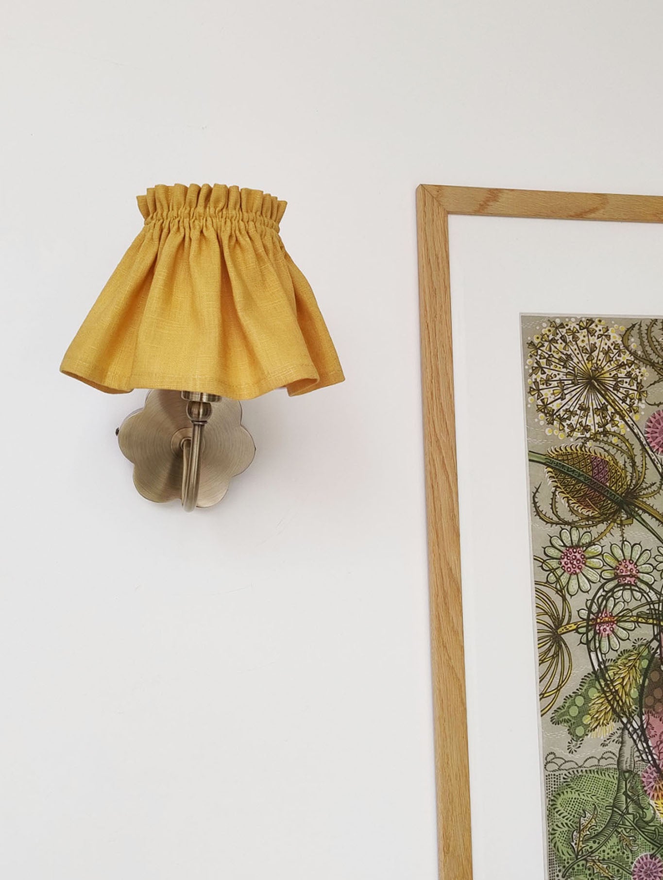 Candle clip scrunchie 100% linen mustard yellow fabric loose lampshade cover