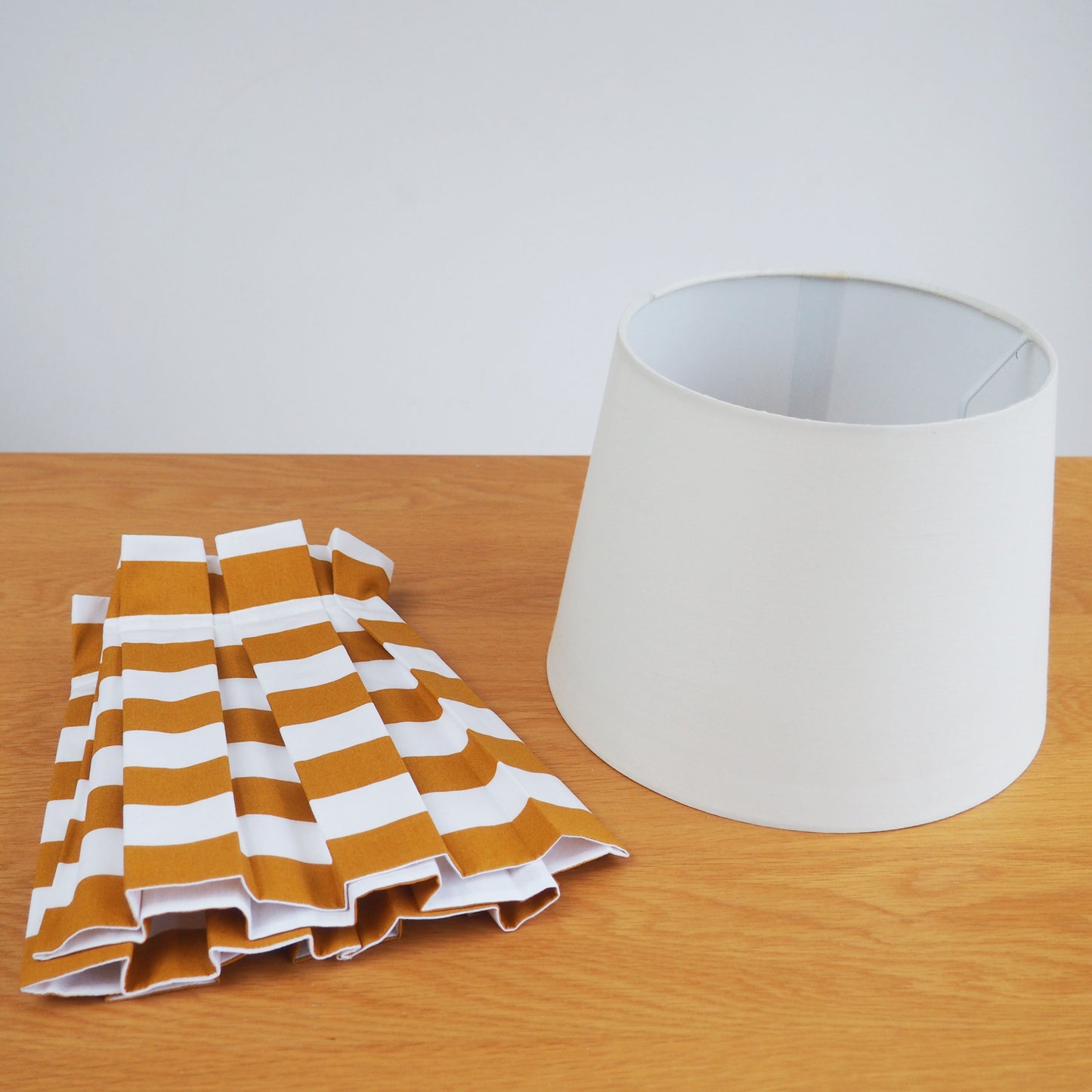 MEDIUM box pleat mustard and white stripe fabric lampshade