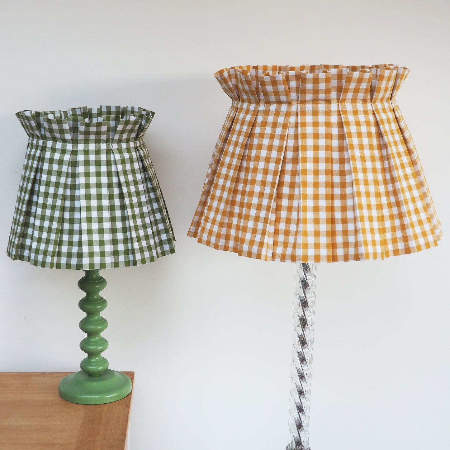 LARGE box pleat mustard gingham fabric lampshade