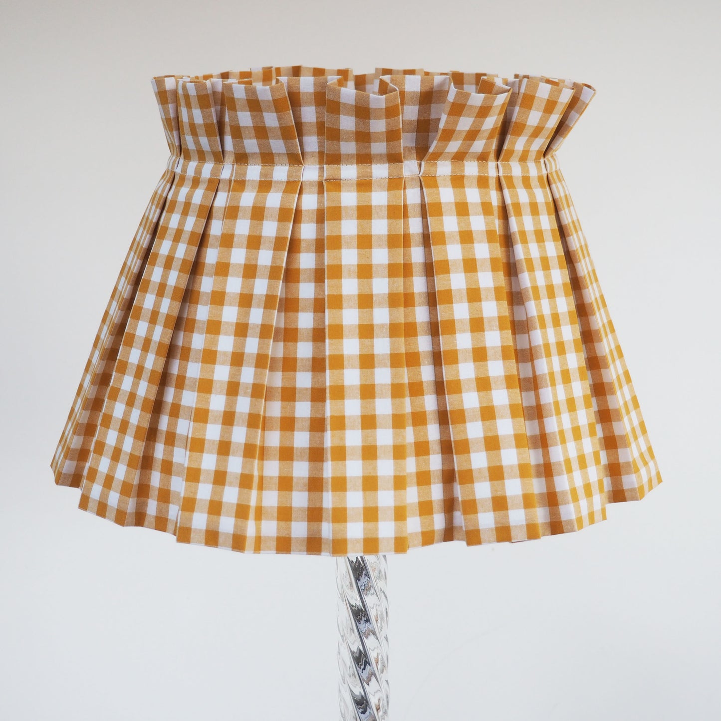 LARGE box pleat mustard gingham fabric lampshade