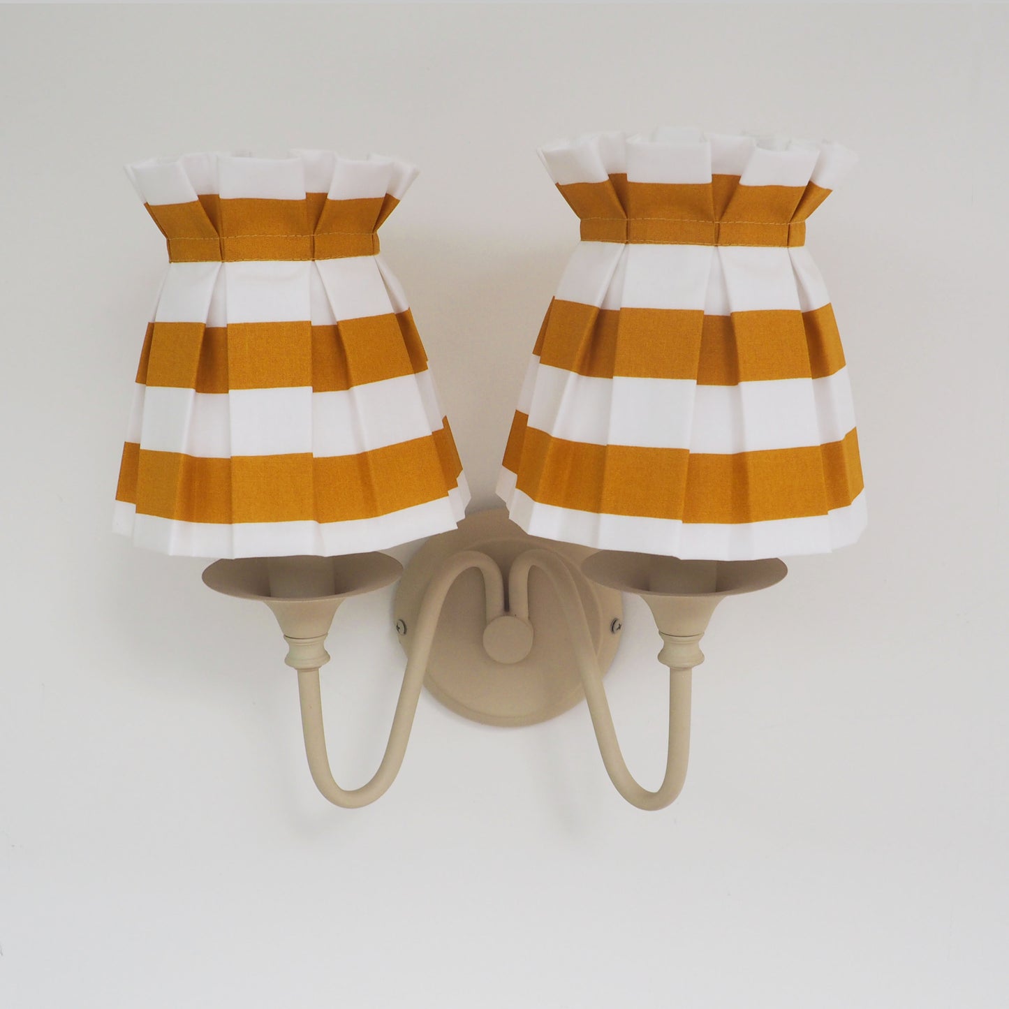 Candle clip box pleat mustard yellow and white stripe fabric loose lampshade