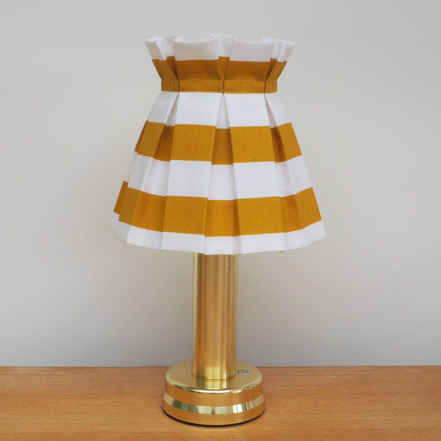 Candle clip box pleat mustard yellow and white stripe fabric loose lampshade