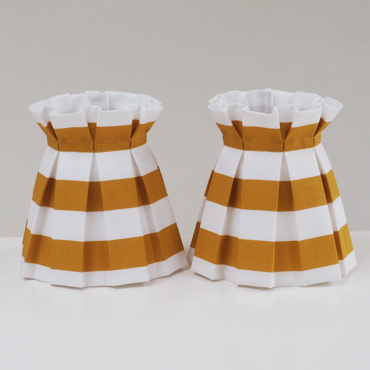 Candle clip box pleat mustard yellow and white stripe fabric loose lampshade