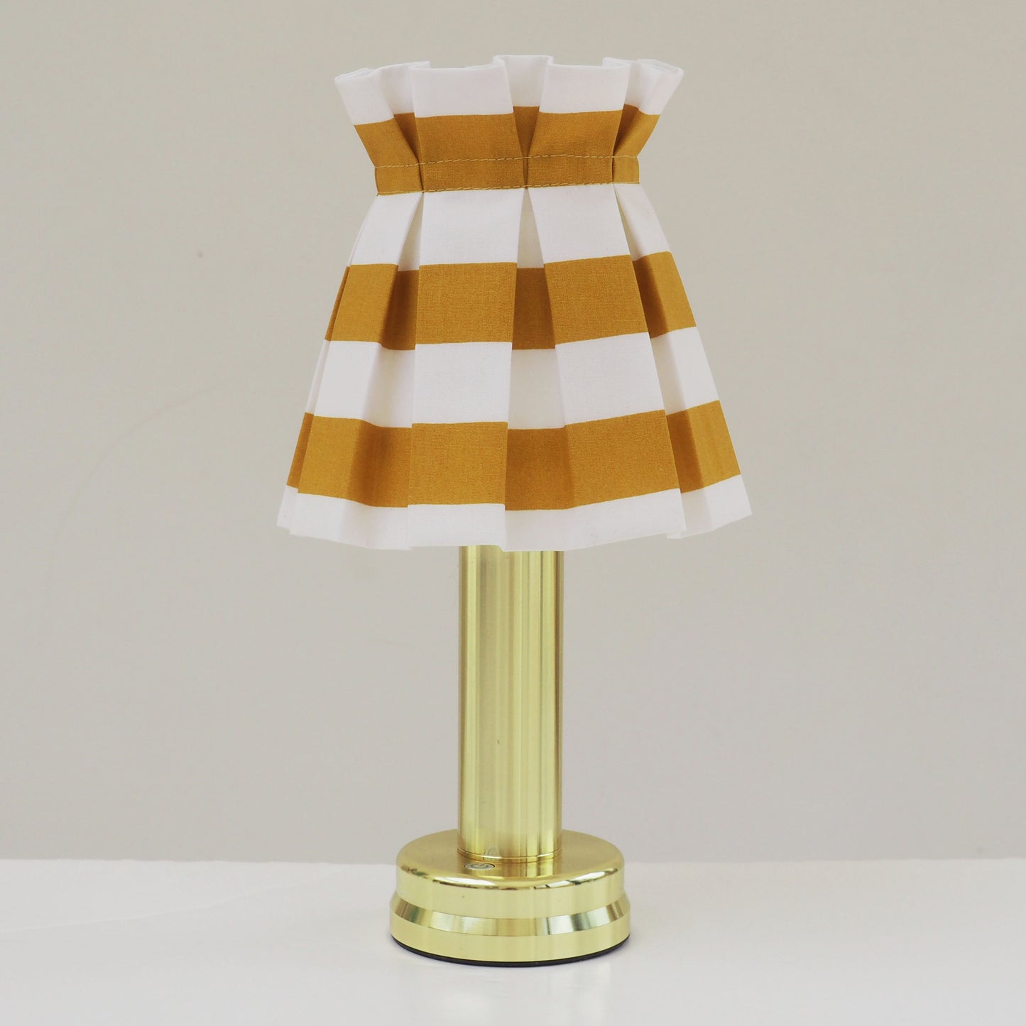 Candle clip box pleat mustard yellow and white stripe fabric loose lampshade