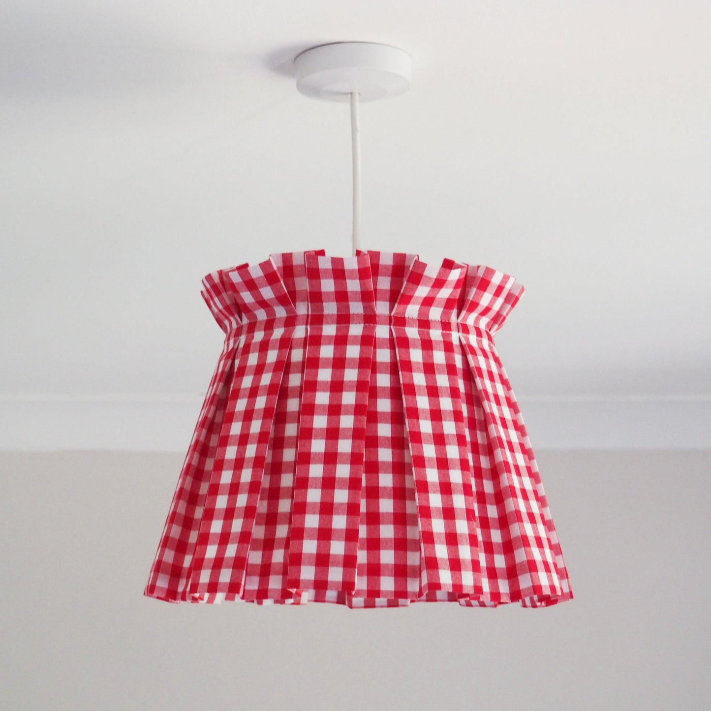 MEDIUM box pleat red gingham fabric lampshade