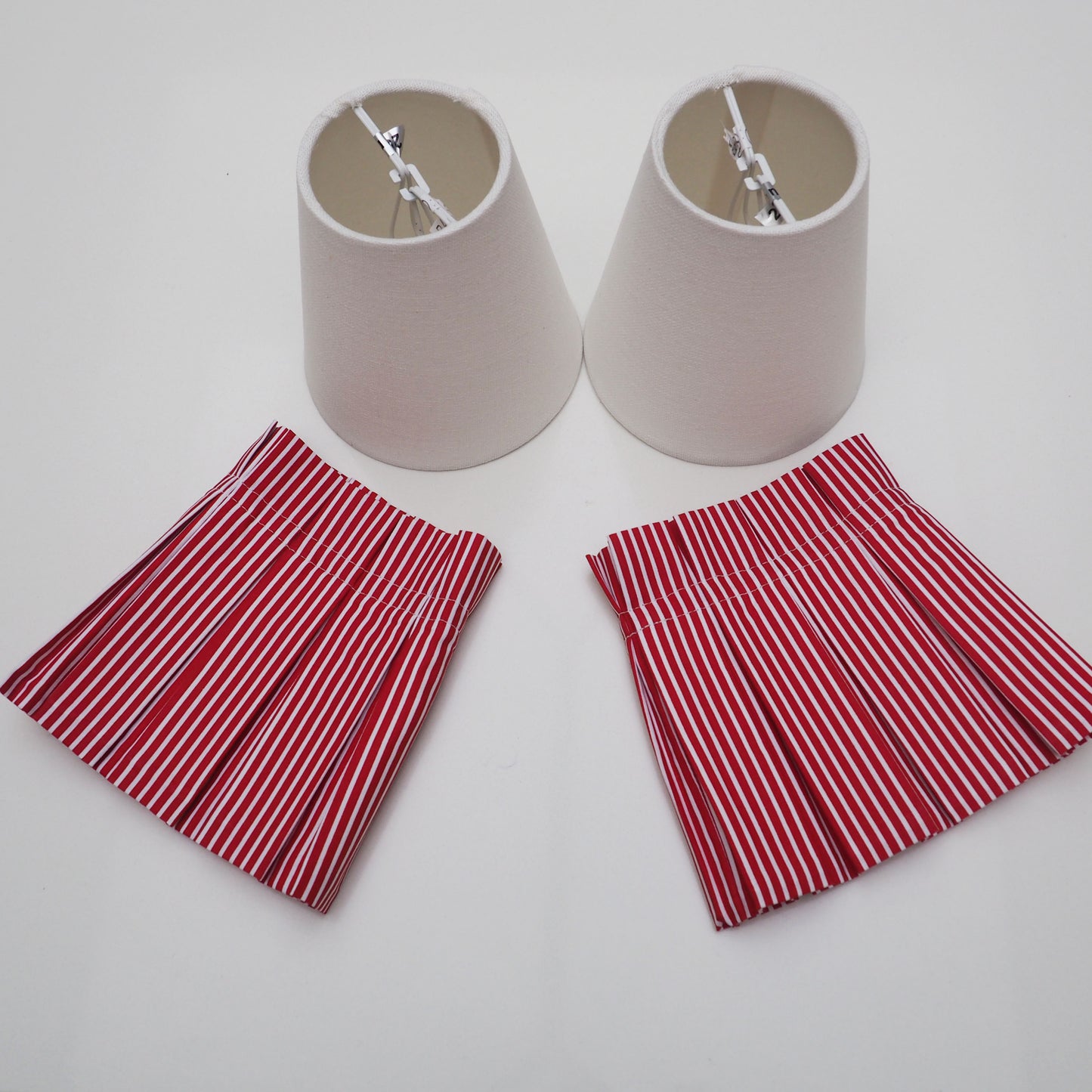 Candle clip box pleat red/white candy stripe fabric loose lampshade