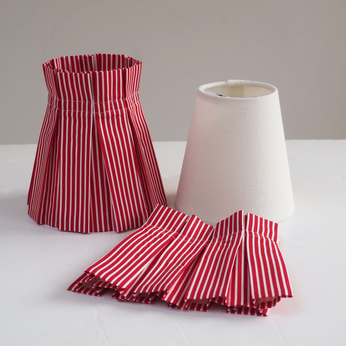 Candle clip box pleat red/white candy stripe fabric loose lampshade