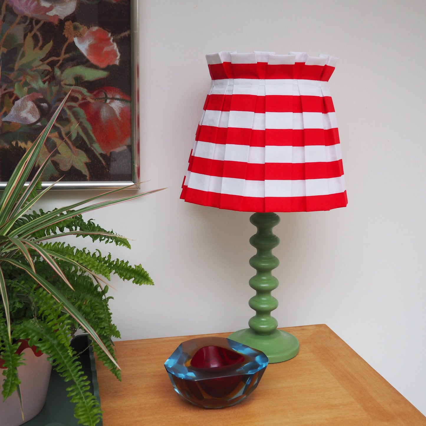 MEDIUM box red and white stripe fabric lampshade