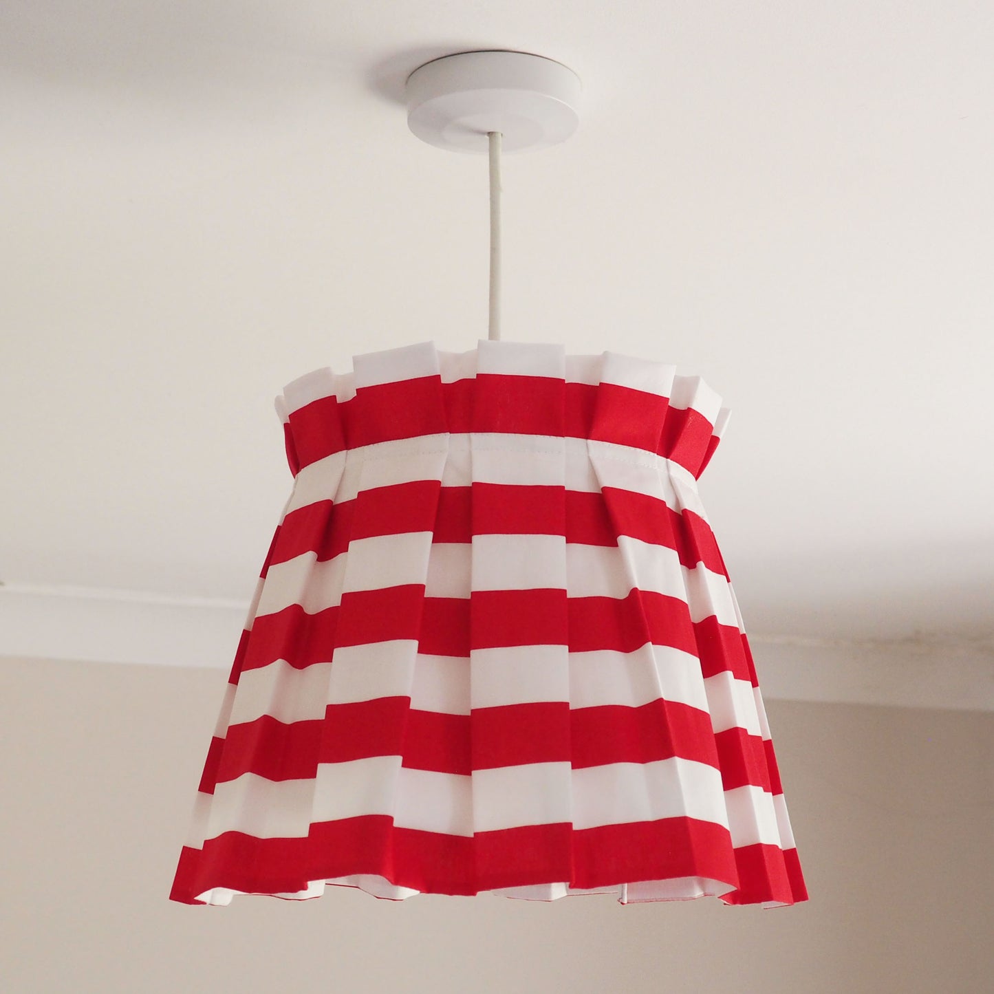 MEDIUM box red and white stripe fabric lampshade