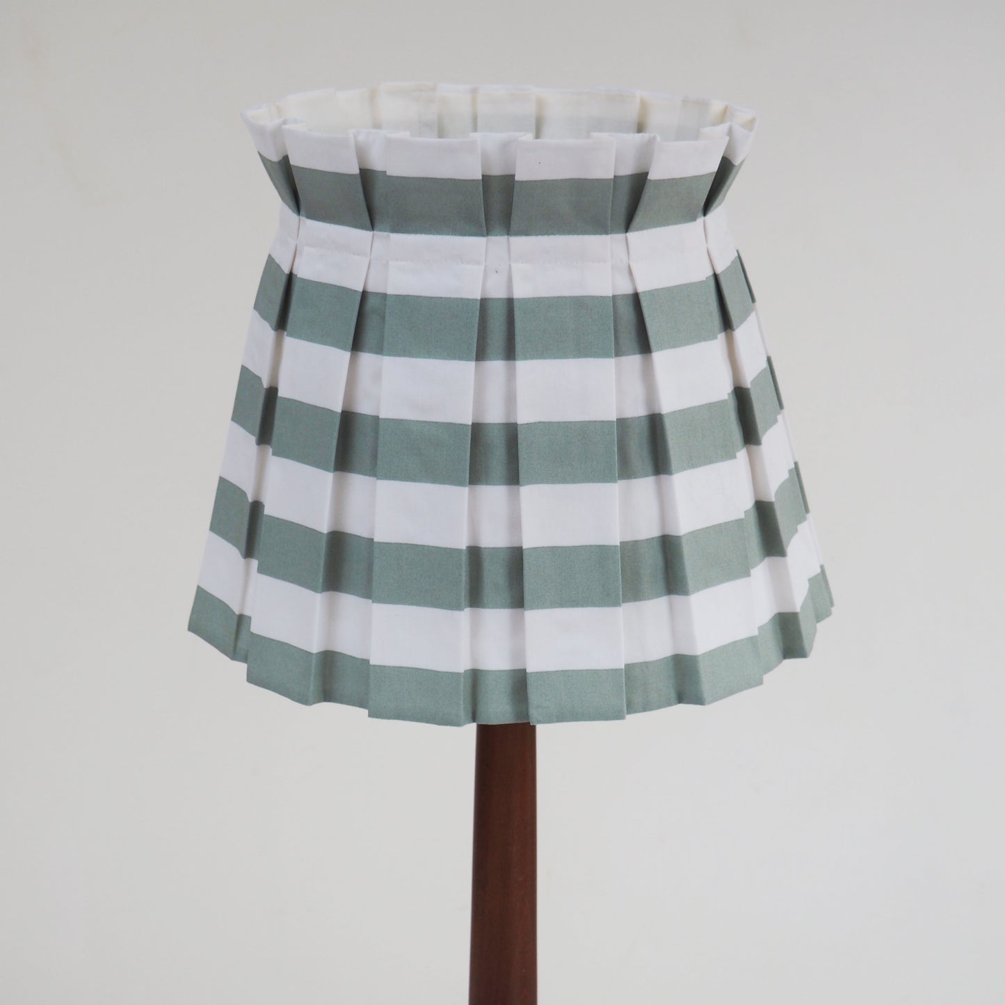 MEDIUM box pleat sage green and white stripe fabric lampshade