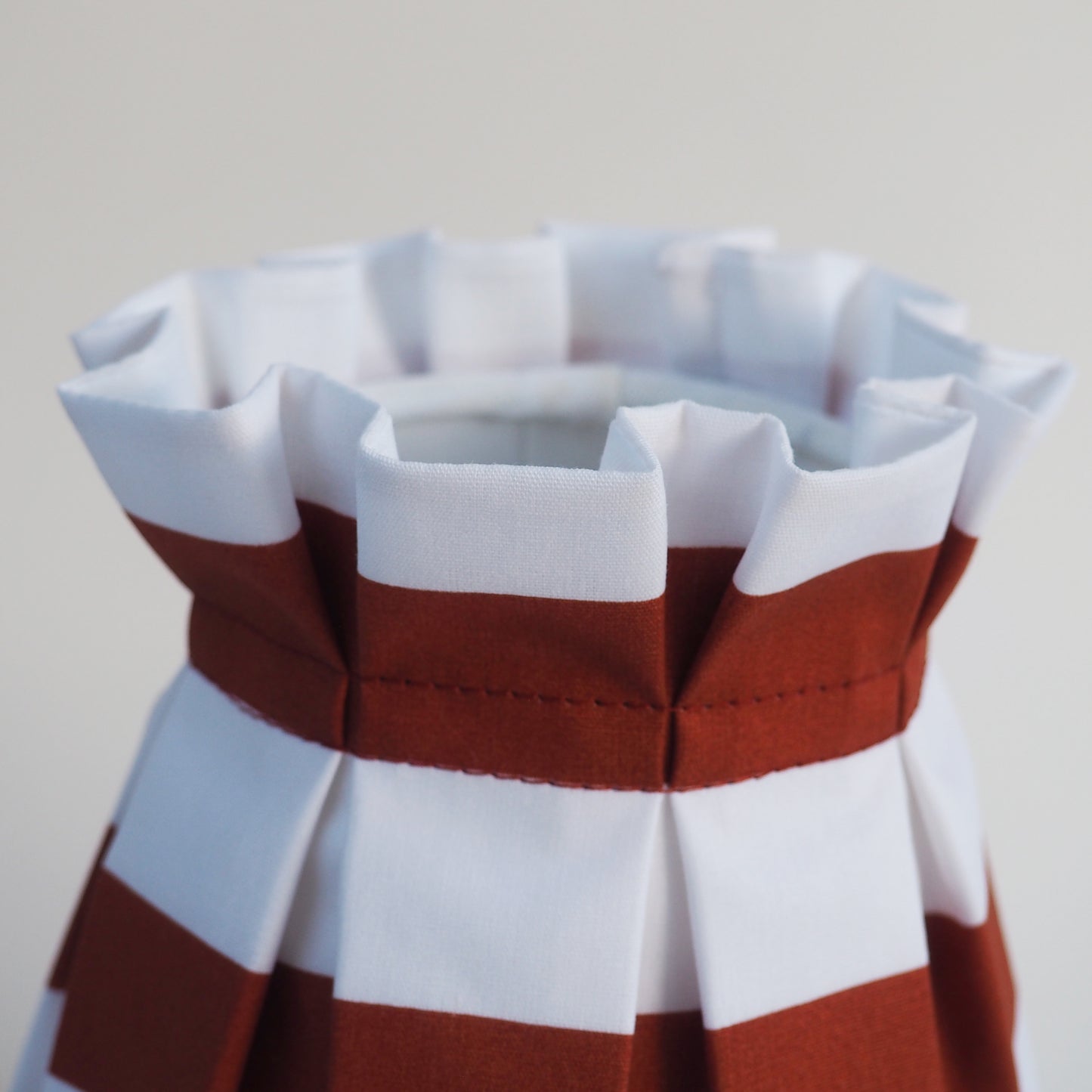 Candle clip box pleat terracotta and white stripe fabric loose lampshade