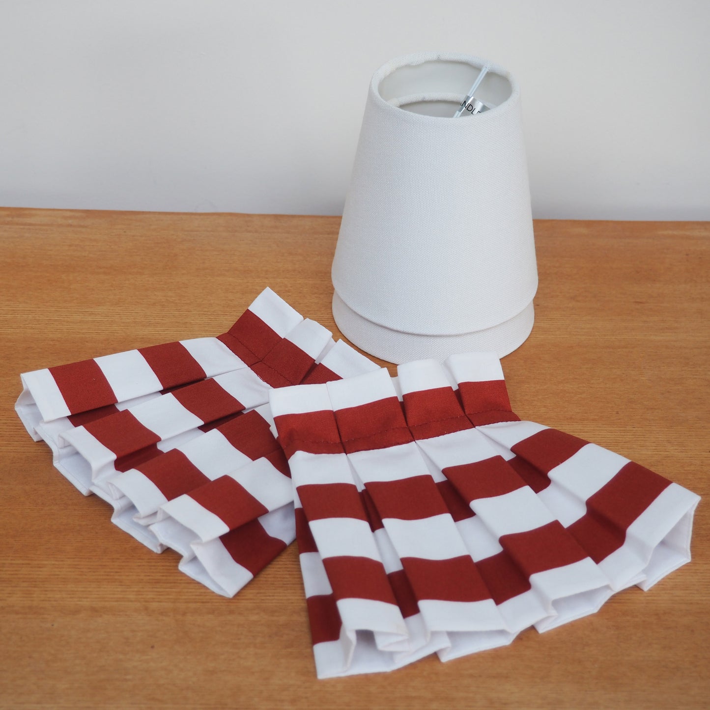 Candle clip box pleat terracotta and white stripe fabric loose lampshade