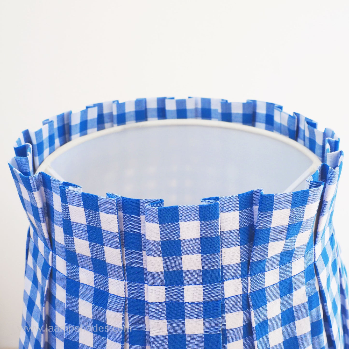 MEDIUM box pleat blue gingham fabric lampshade