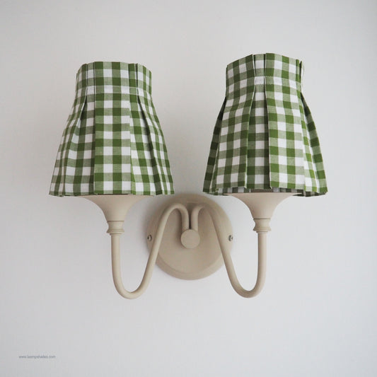 Candle clip box pleat green gingham fabric loose lampshade