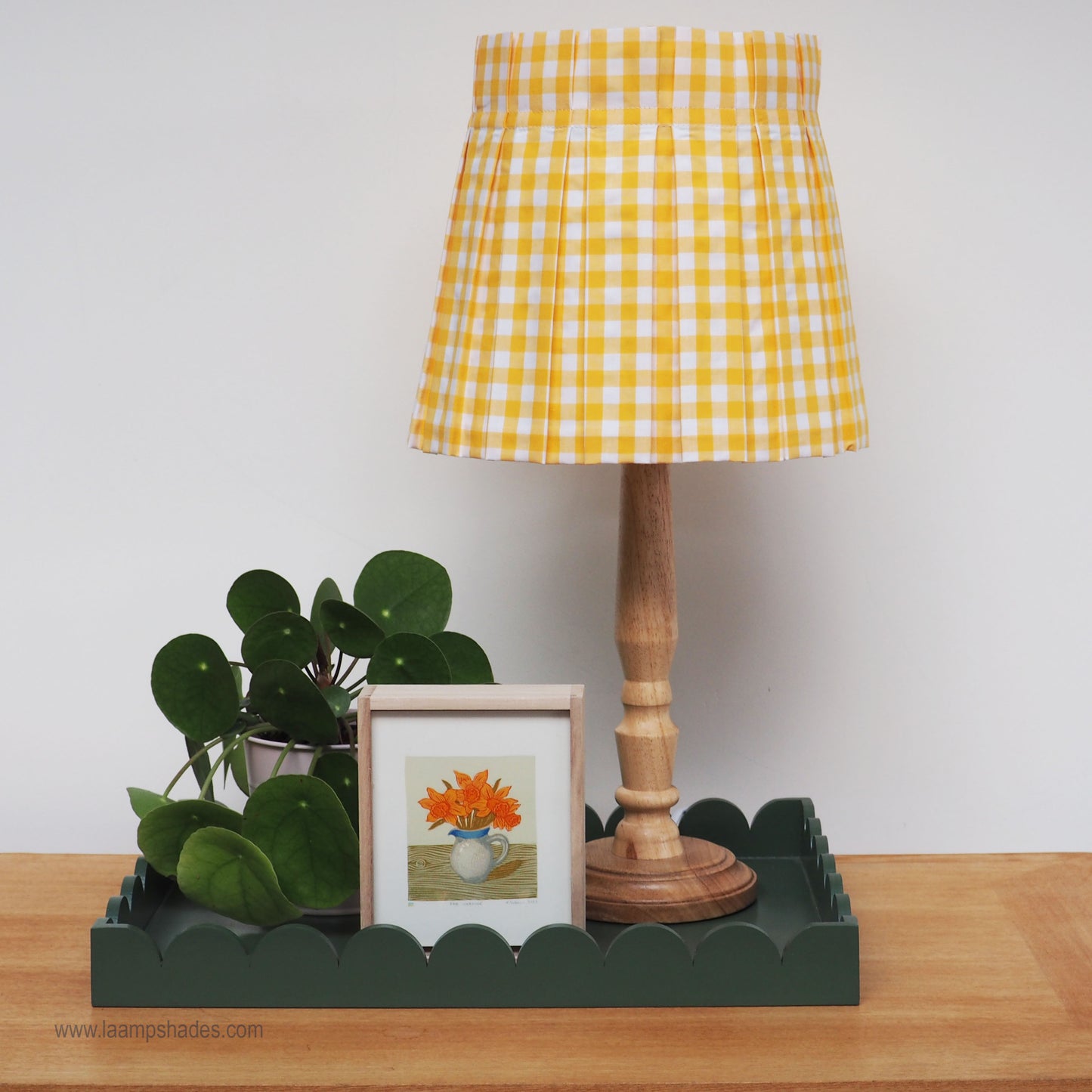 MEDIUM box pleat yellow gingham fabric lampshade